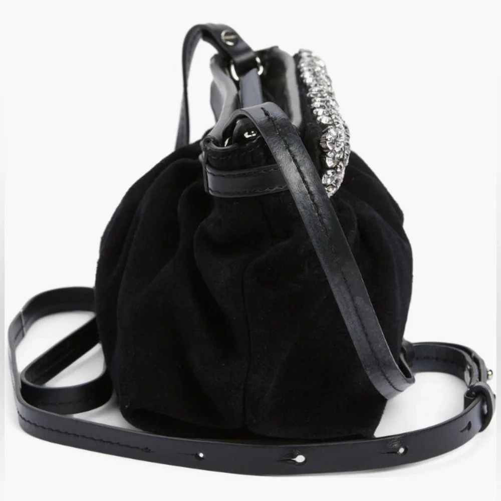 NWT $990 Isabel Marant Luzes Crystal Embellished Suede Crossbody Bag in Black!
